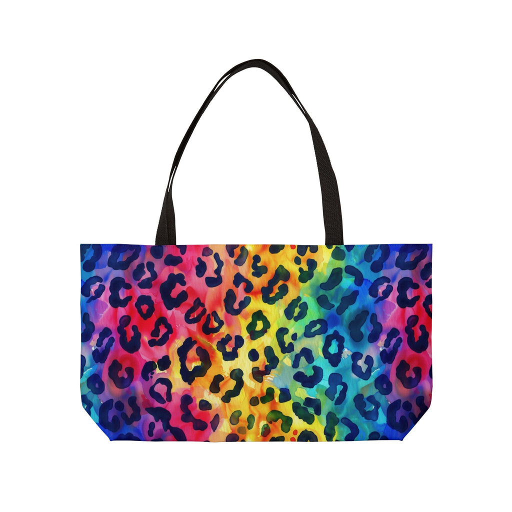Bespattered Facade Rainbow Watercolor Leopard Weekender Beach Tote Bag