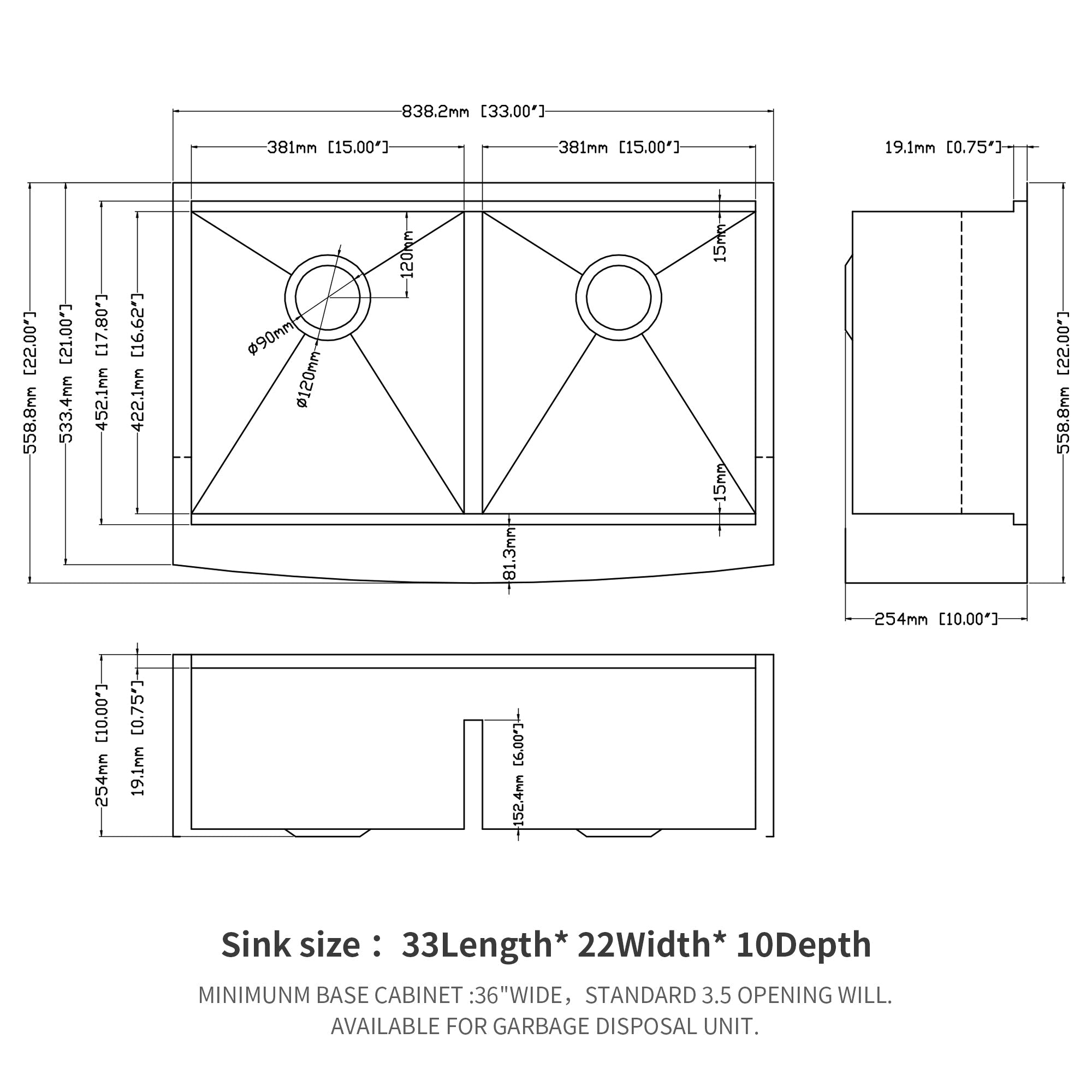 Farmhouse Double Bowl Workstation Kitchen Sink - 33 Inch Stainless Steel 16 Gauge Apron Front, Brushed Nickel Finish