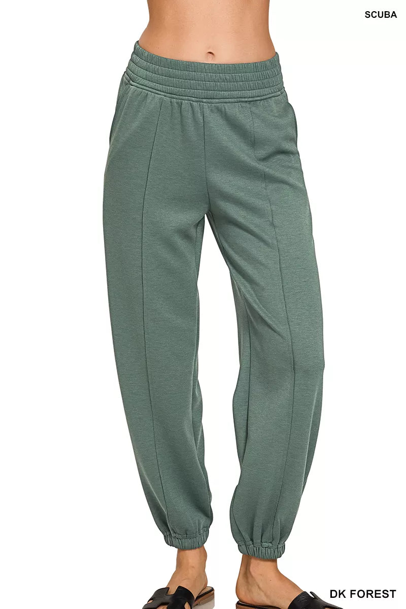 Zenana Scuba Elastic Waist Joggers with pockets