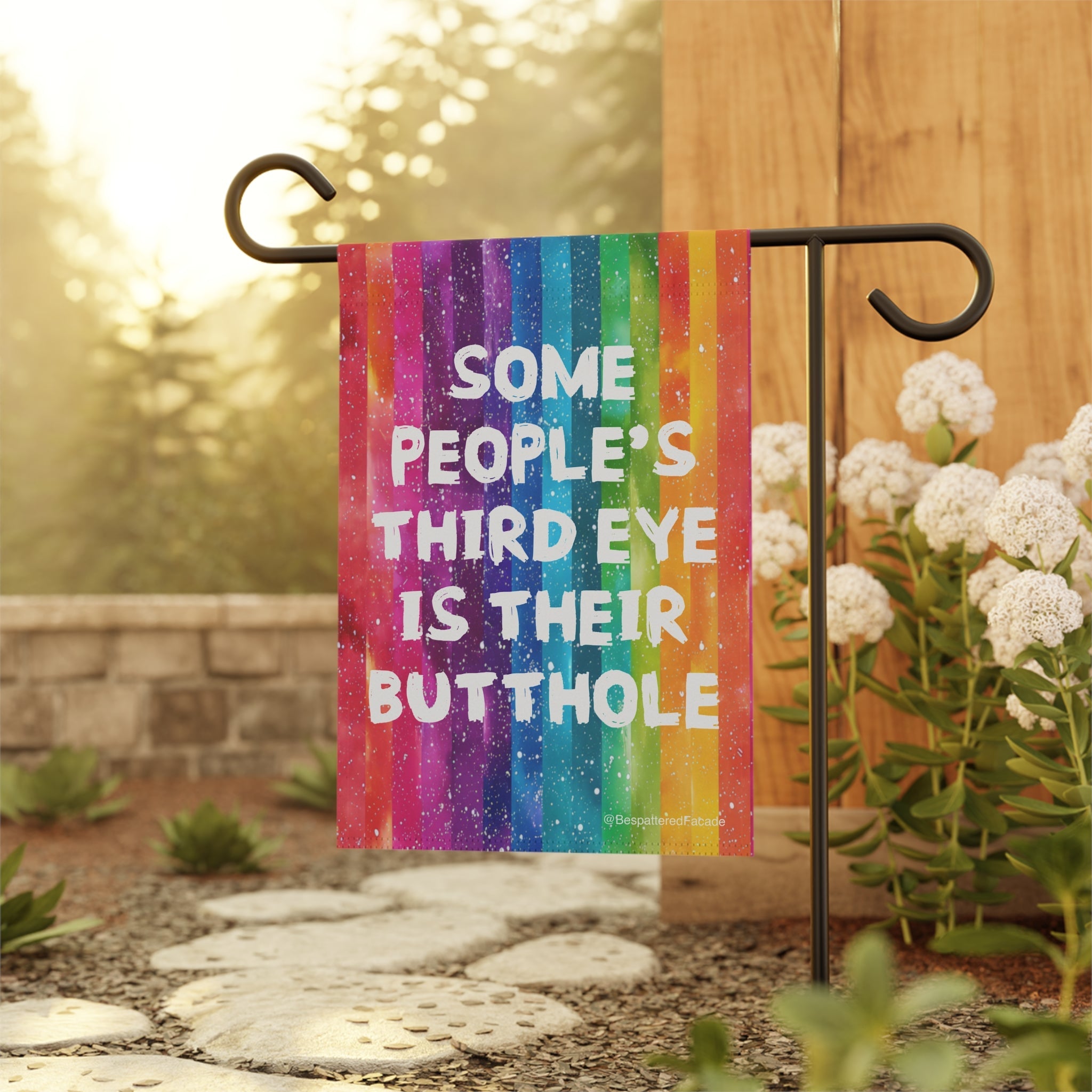 Bespattered Facade All-Seeing Butthole Rainbow Garden Flag