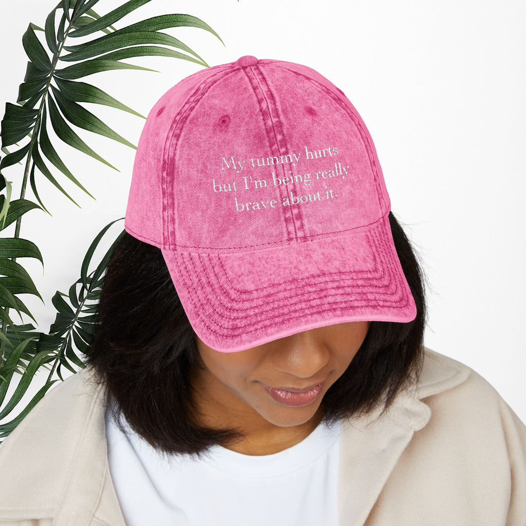 Bespattered Facade "My Tummy Hurts" White Embroidered Vintage Cap