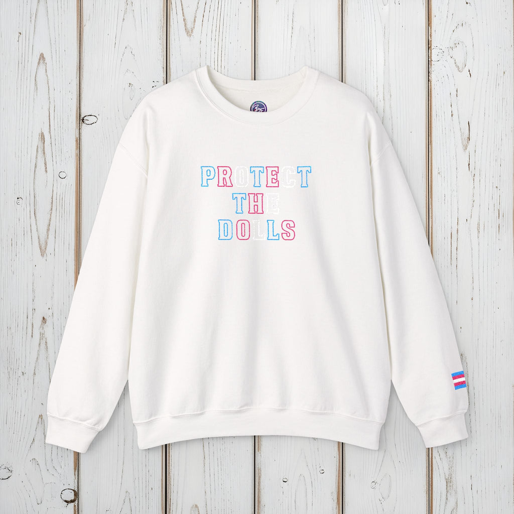 Bespattered Facade Protect the Dolls LGBTQ+ Pride Trans Support Embroidered Crewneck Sweatshirt