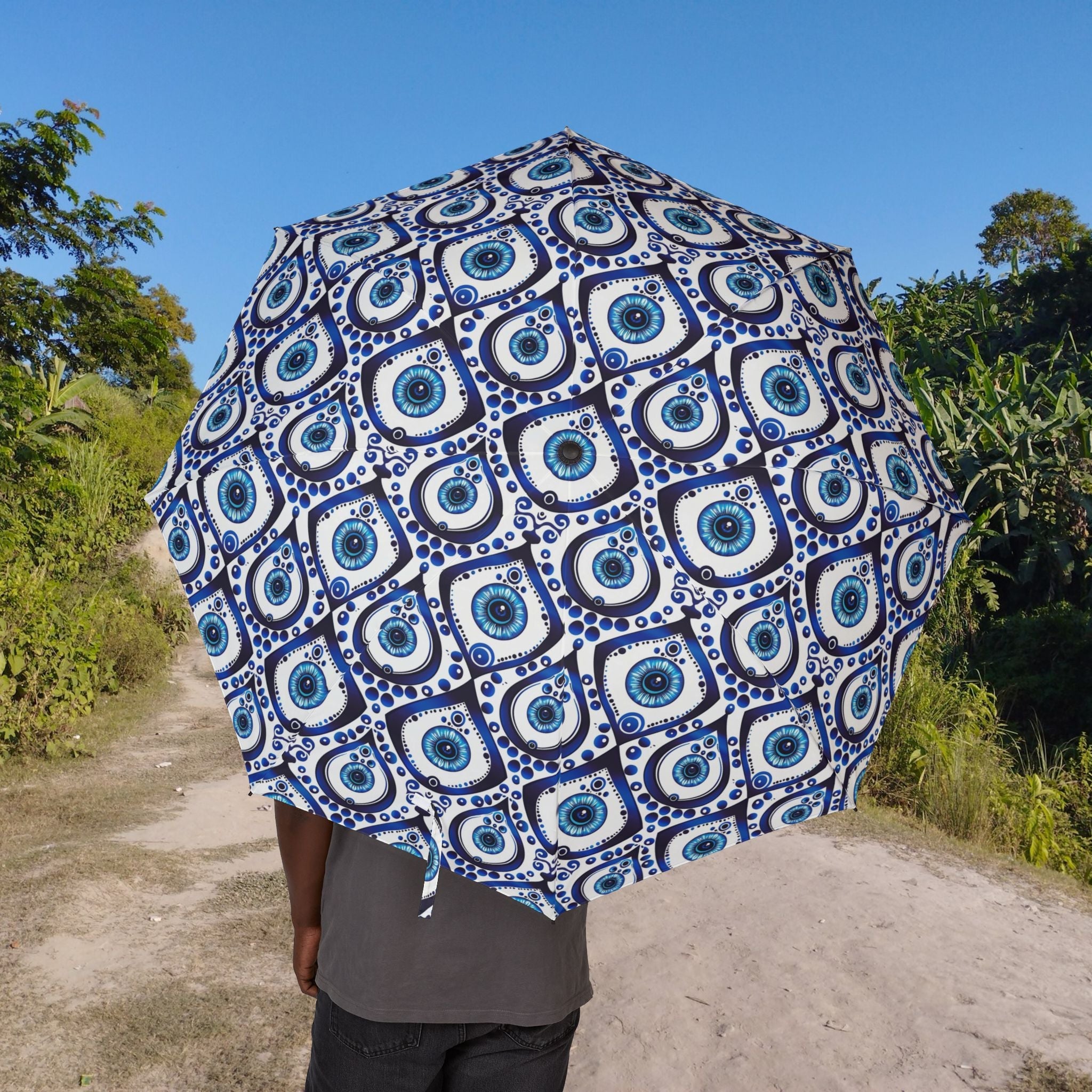 Evil Eye Foldable Umbrella — Compact Semi-Automatic Rain Parasol