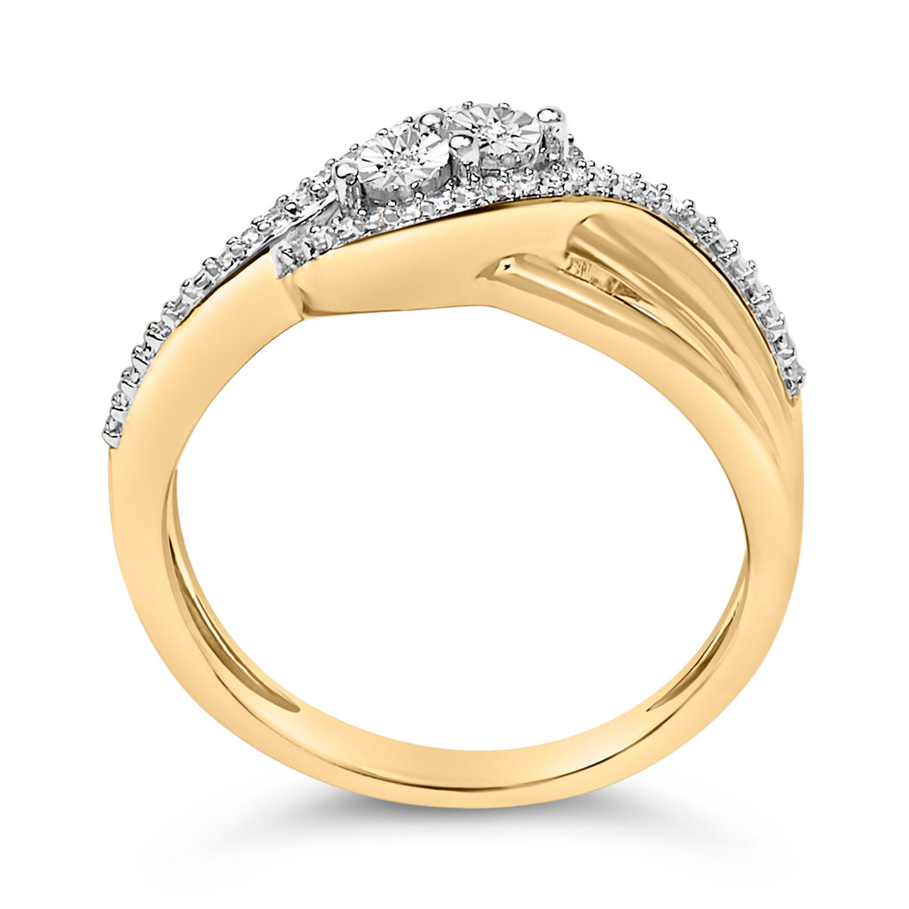14K Yellow Gold Plated Sterling Silver 1/10 Cttw Diamond Bypass Ring