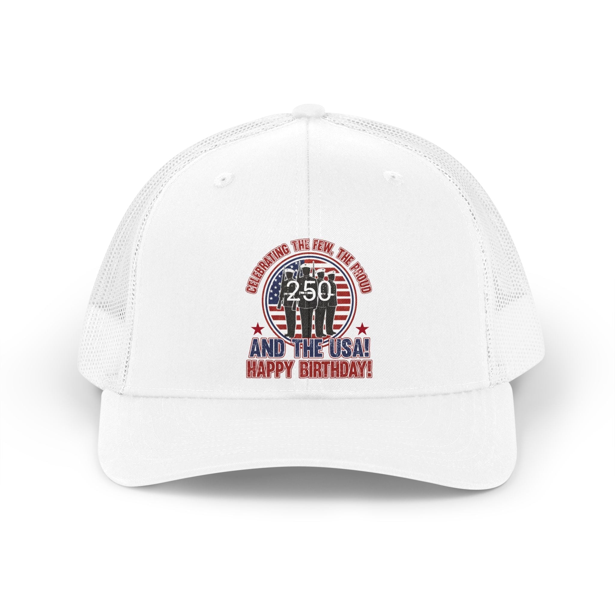 America 250 Happy Birthday USA Retro Patriotic Trucker Hat