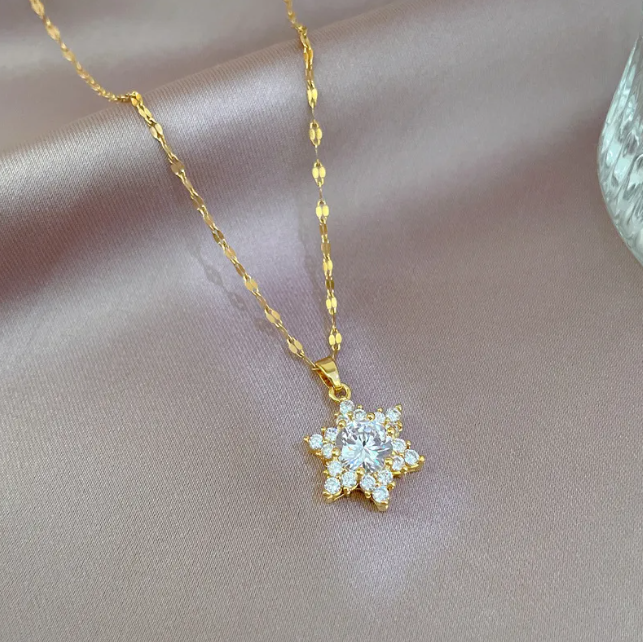 Snowflake Zircon Pendant Titanium Steel Women's Clavicle Necklace