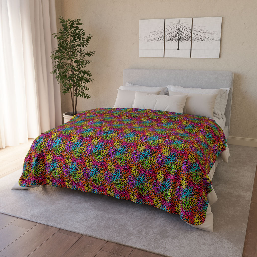 Bespattered Facade Neon Leopard Vibrant Fleece Sherpa Blanket | 2 Colors & Sizes