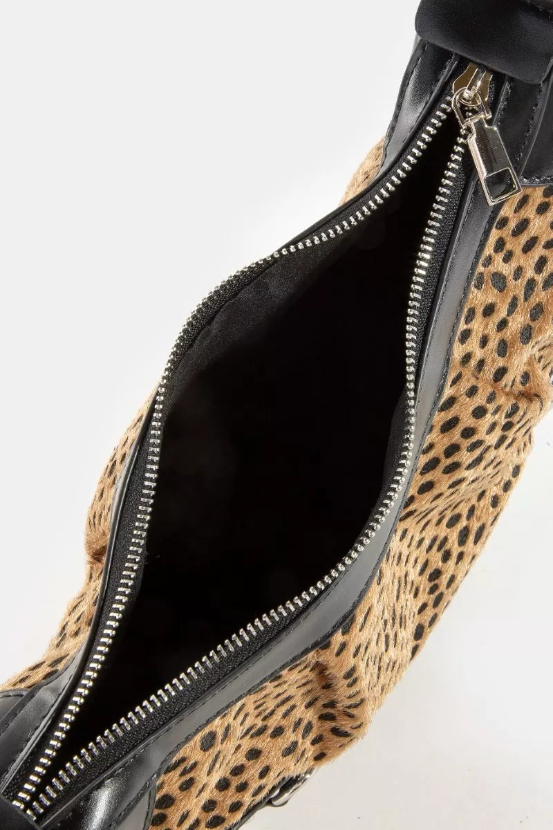 Fame Dark Spotted Leopard Print Half Moon Shoulder Bag