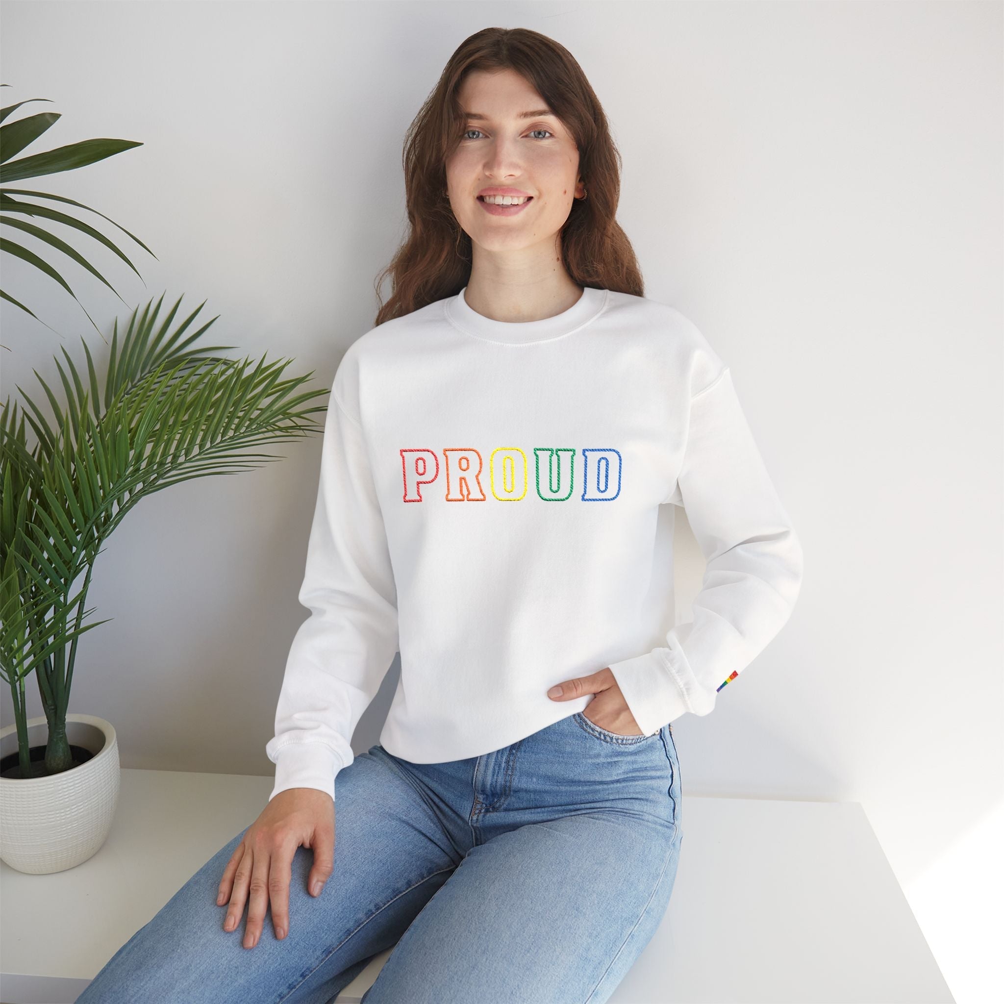 Bespattered Facade Proud Rainbow LGBTQ+ Pride Embroidered Crewneck Sweatshirt