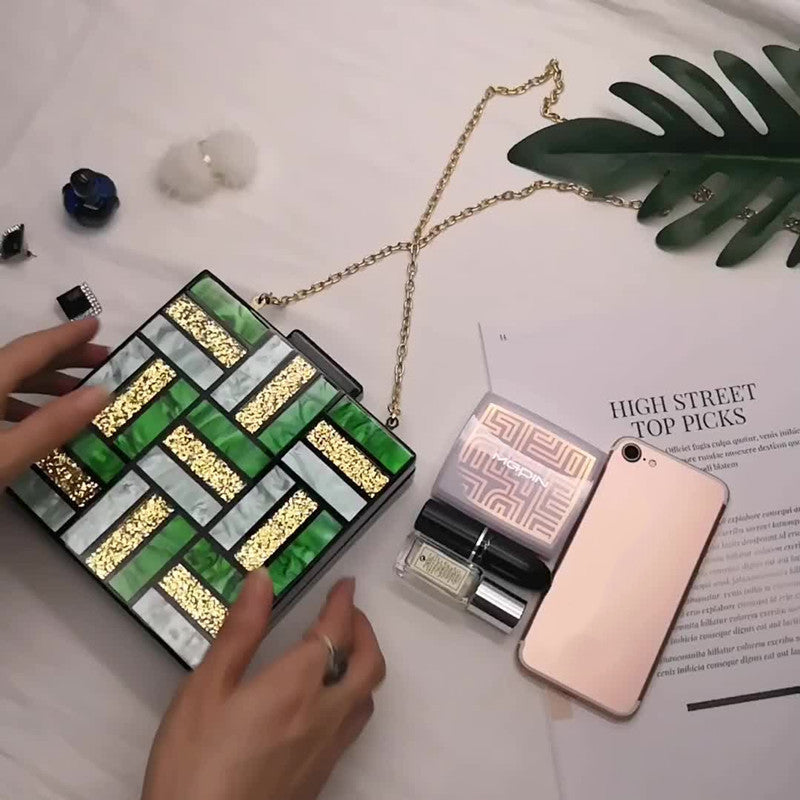 Geometric Patterns Green Acrylic Evening Clutch Bag