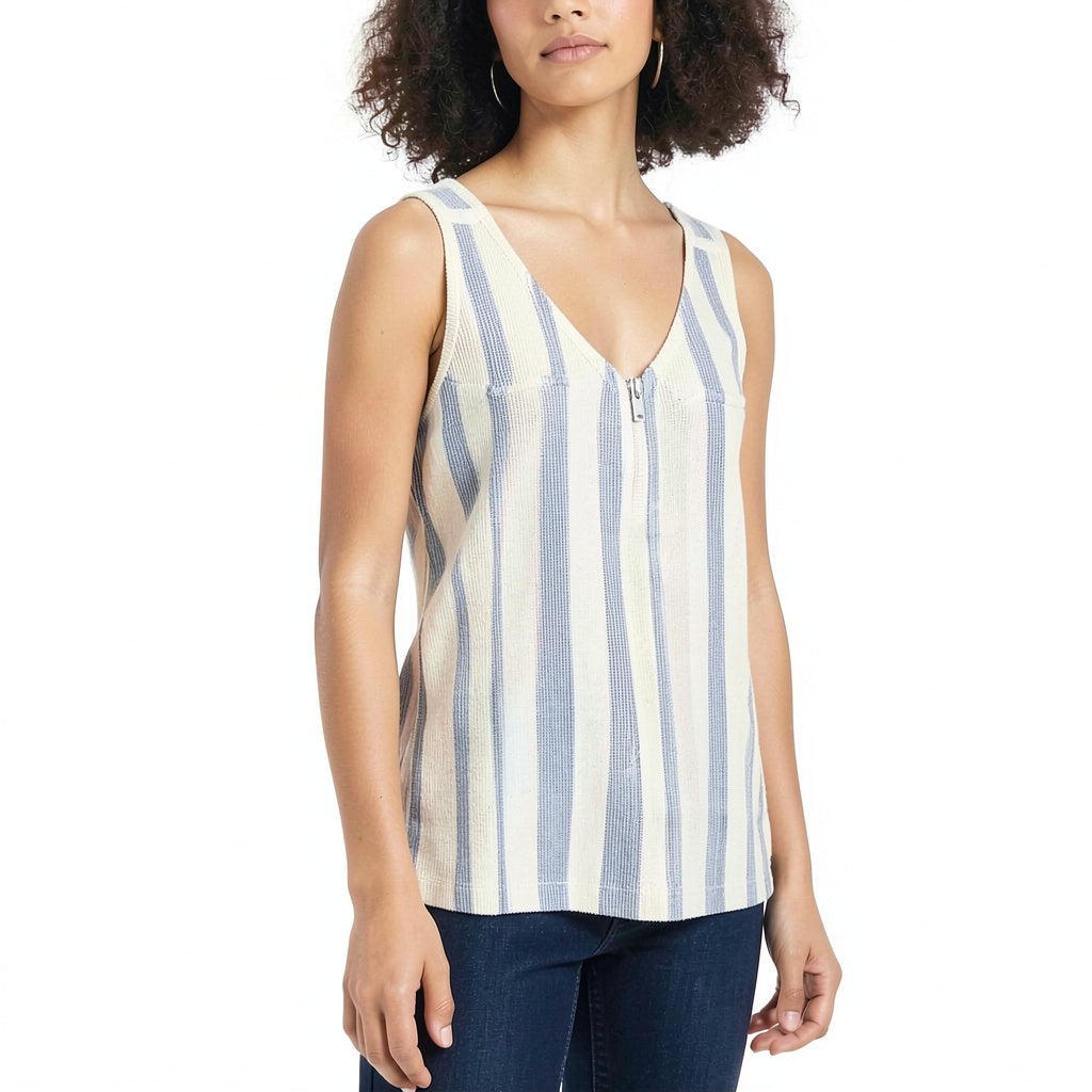 Bcx Juniors Striped Zip-Front Knit-Back Tank Top, Size Small