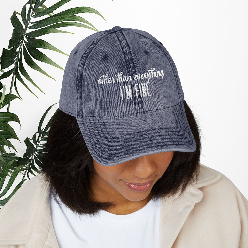 Bespattered Facade "I'm Fine" White Embroidered Vintage Cap
