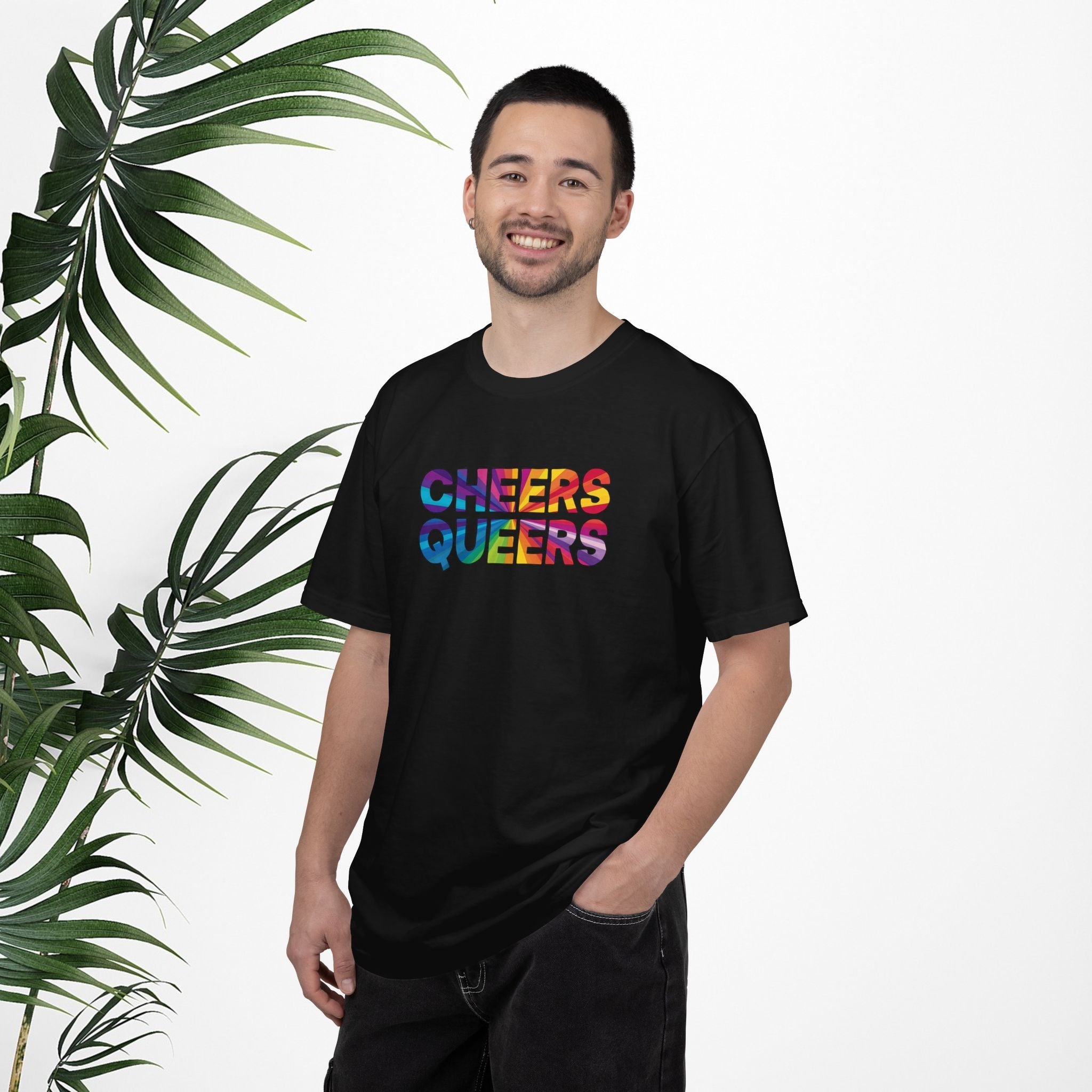 Bespattered Facade Rainbow Cheers Queers Colorful LGBTQ+ Pride Premium Unisex Comfort Colors Garment Dyed 100% Cotton T-Shirt