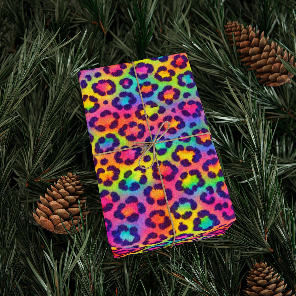 Bespattered Facade Rainbow Leopard Wrapping Paper | Three Sizes | Glossy or Matte