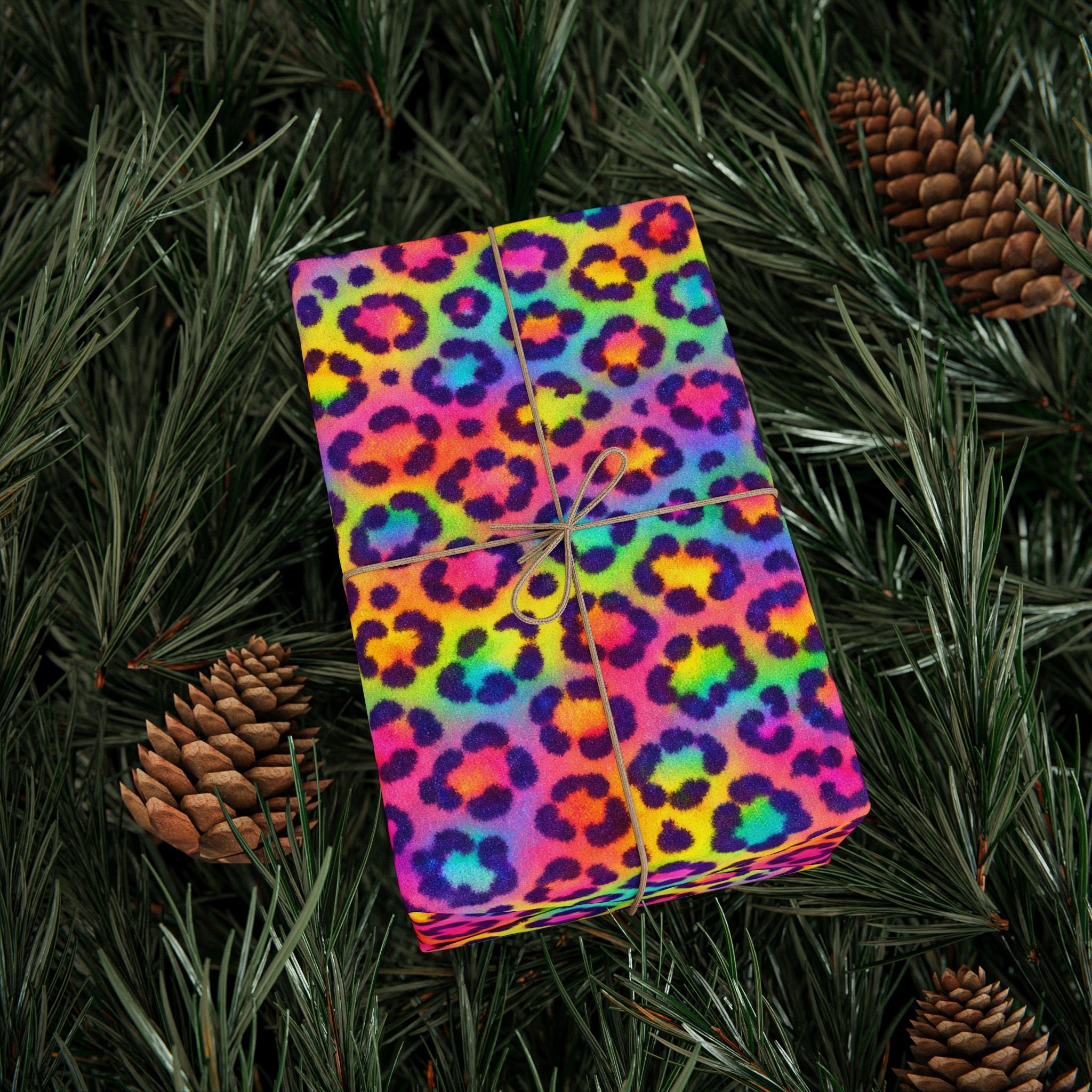 Bespattered Facade Rainbow Leopard Wrapping Paper | Three Sizes | Glossy or Matte