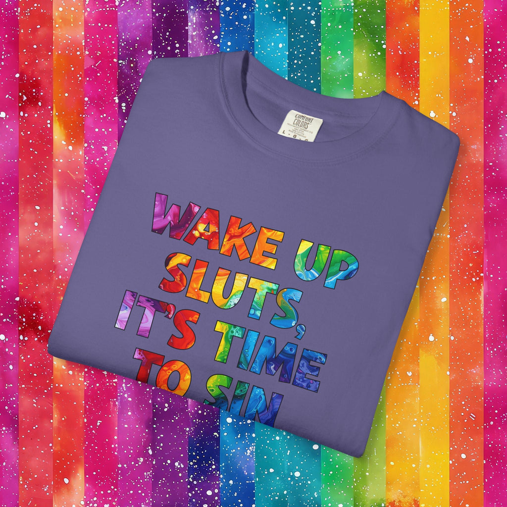 Bespattered Facade Rainbow Wake Up Colorful LGBTQ+ Pride Premium Unisex Comfort Colors Garment Dyed 100% Cotton T-Shirt