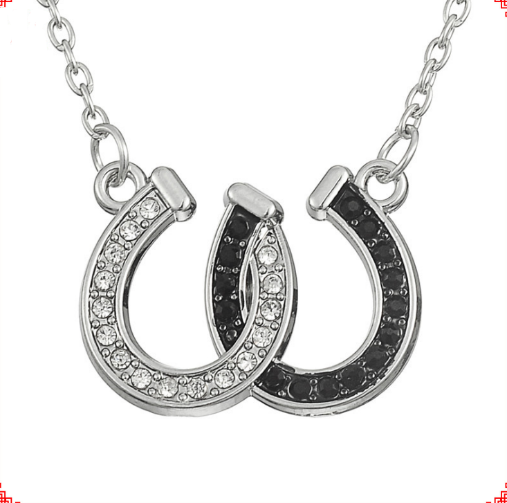 Double U-Shaped Black and White Horseshoe Necklace