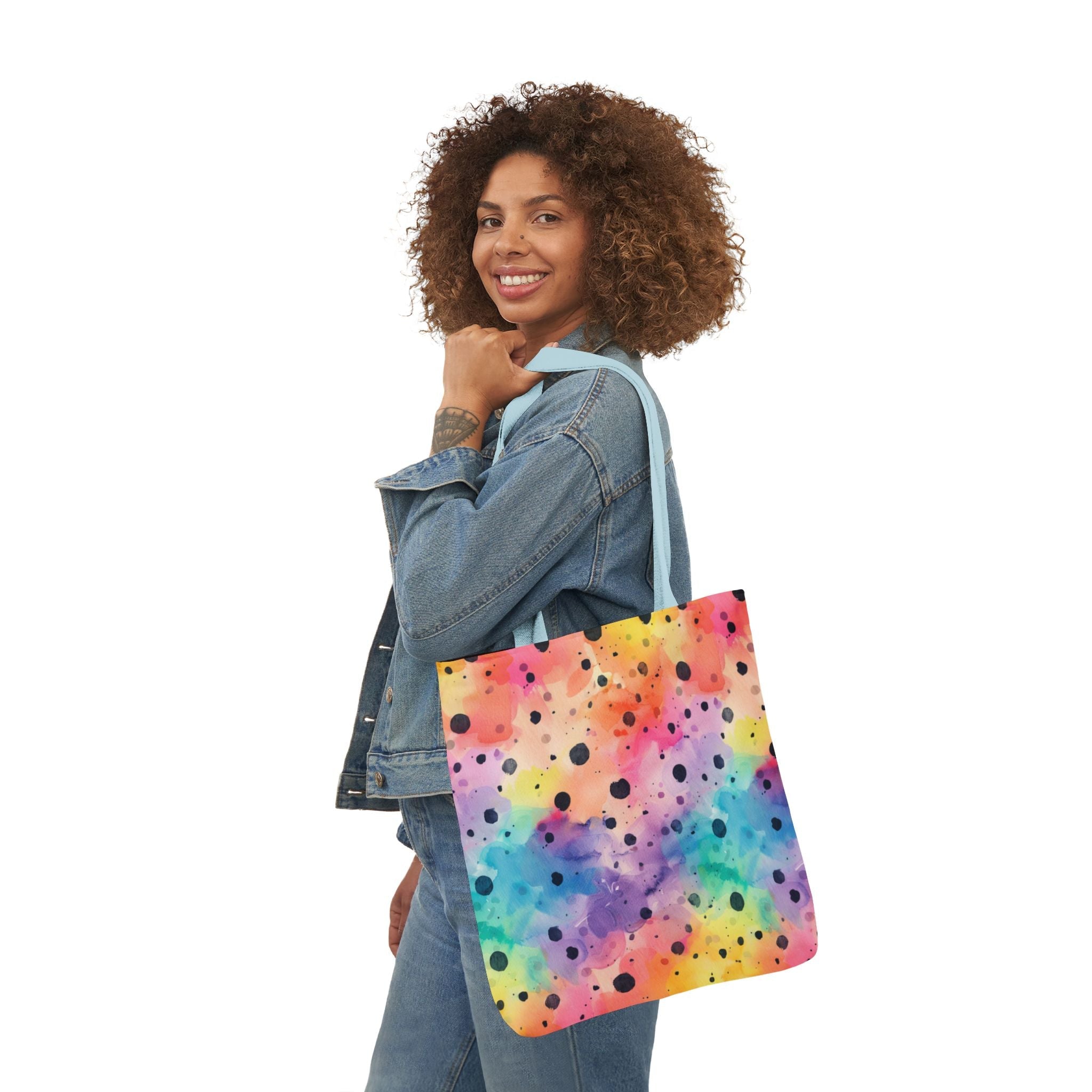 Bespattered Facade Rainbow Watercolor Dots Canvas Tote Bag | 3 Sizes and 5 Strap Colors