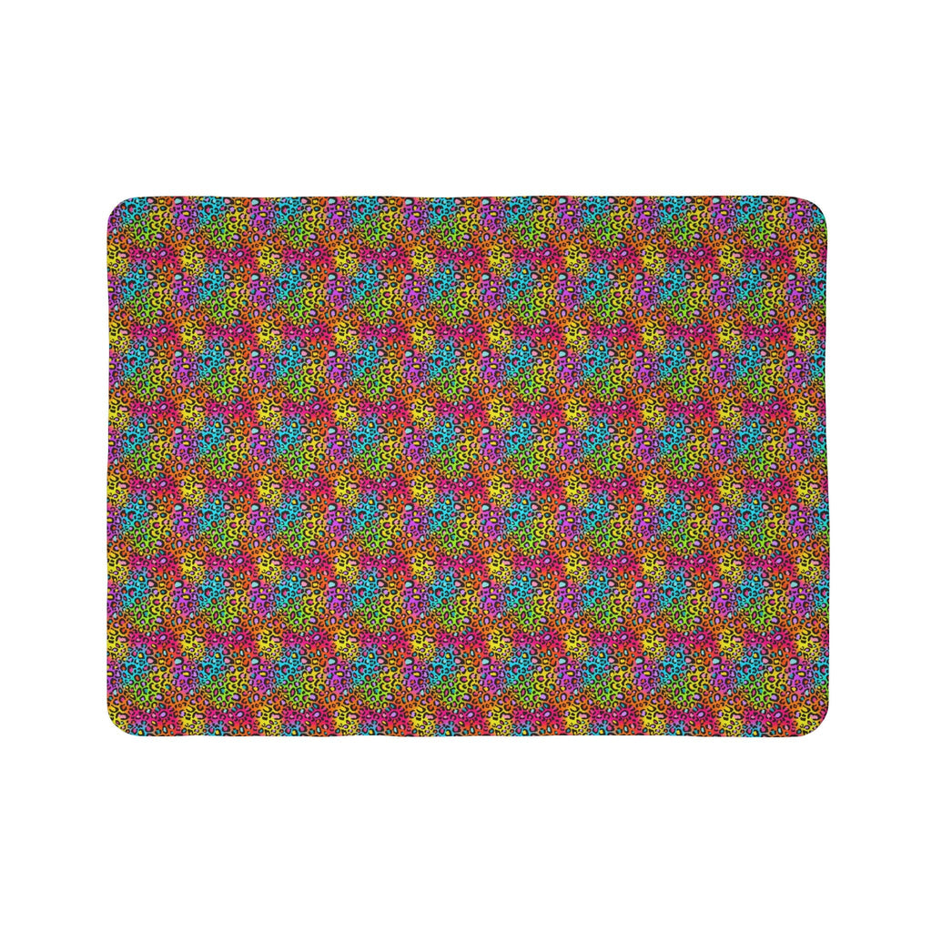 Bespattered Facade Neon Leopard Vibrant Fleece Sherpa Blanket | 2 Colors & Sizes