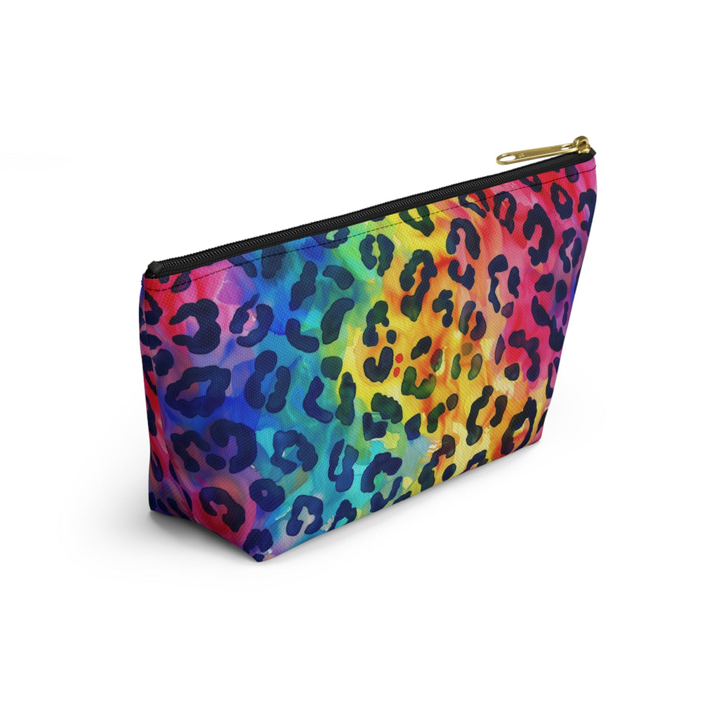 Bespattered Facade Rainbow Watercolor Leopard Accessory Pouch With T-Bottom | 2 Sizes