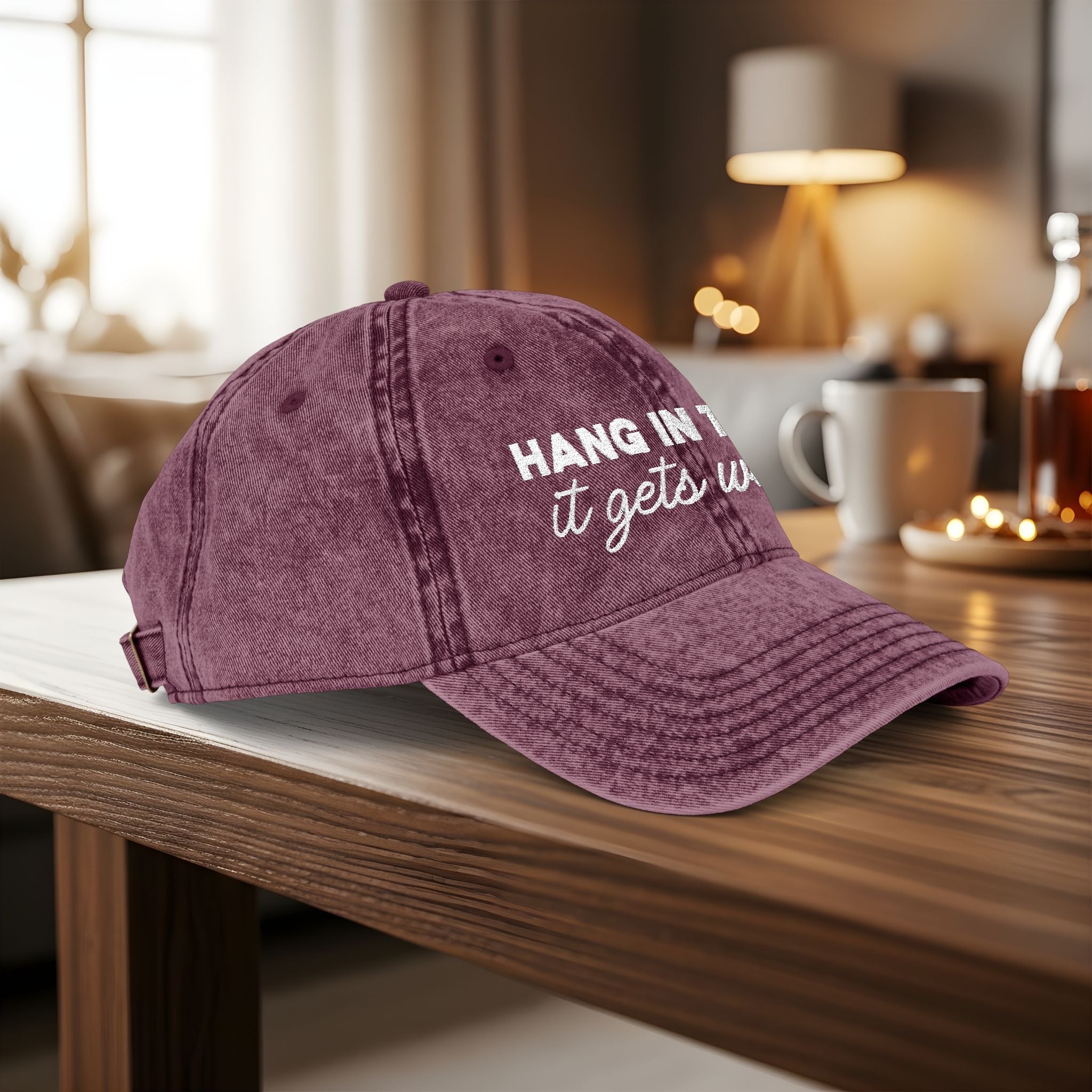 Bespattered Facade "Hang in There" White Embroidered Vintage Cap