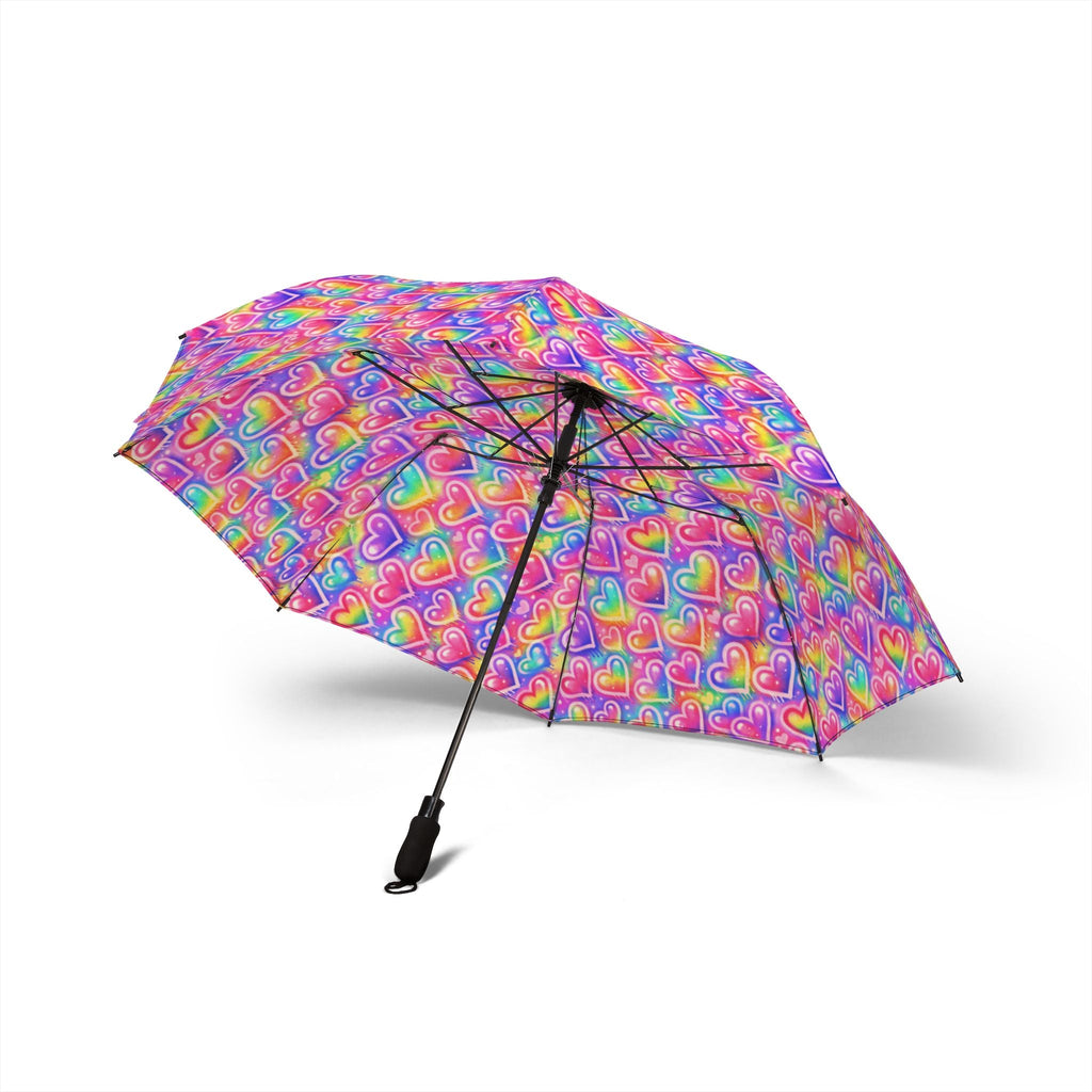 Rainbow Hearts Foldable Umbrella — Compact Semi-Automatic Rain Parasol