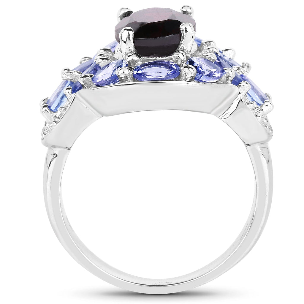 4.20 Carat Genuine Garnet, Tanzanite & White Topaz .925 Sterling Silver Ring