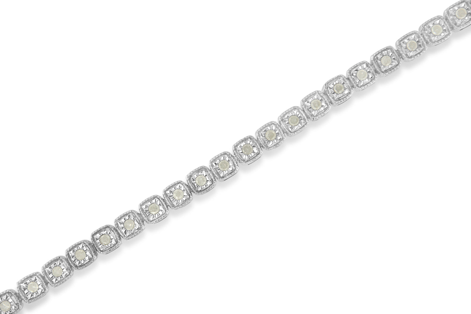 .925 Sterling Silver 1.0 Cttw Diamond Miracle-Set Square Milgrain 7" Link Tennis Bracelet (I-J Color, I3 Clarity)