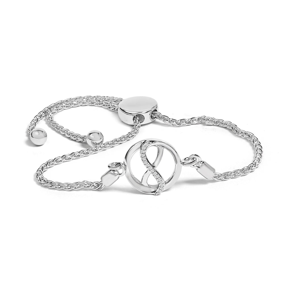 .925 Sterling Silver Diamond Accent Ribbon and Circle Bolo Adjustable Bracelet