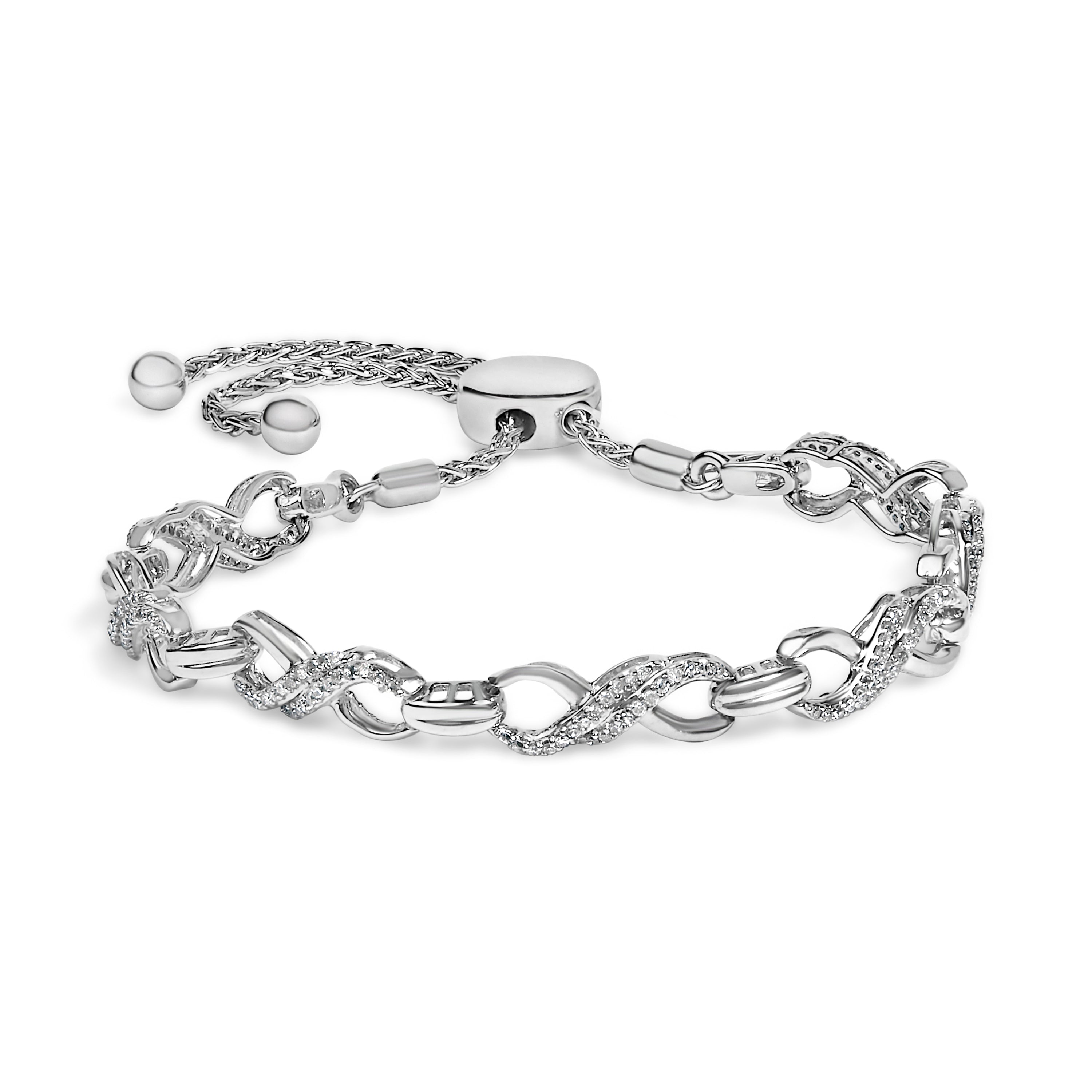 .925 Sterling Silver 1/2 Cttw Diamond Infinity Link Bolo Bracelet