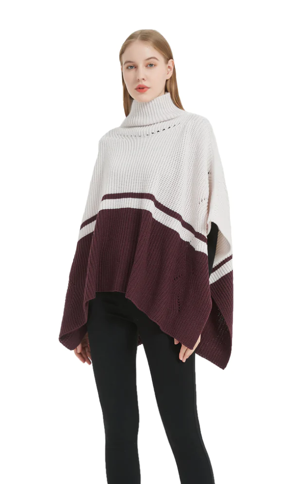 Save the Ocean Sustainable Color Block Pullover Turtleneck Poncho, OS