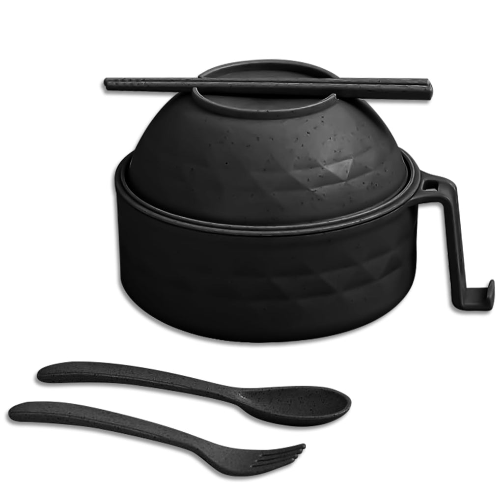 Microwave Ramen Bowl6-Piece Set Ramen Bowl SetRamen Noodle Cooker with Lid and HandleRamen Noodles Bowl Ramen Cooker MicrowaveComes with Spoon And Fork For Home Office Dorm Room College (Black)
