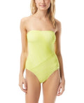 Vince Camuto Spliced Printed Bandeau One-Piece Swimsuit – Yellow, Size 12