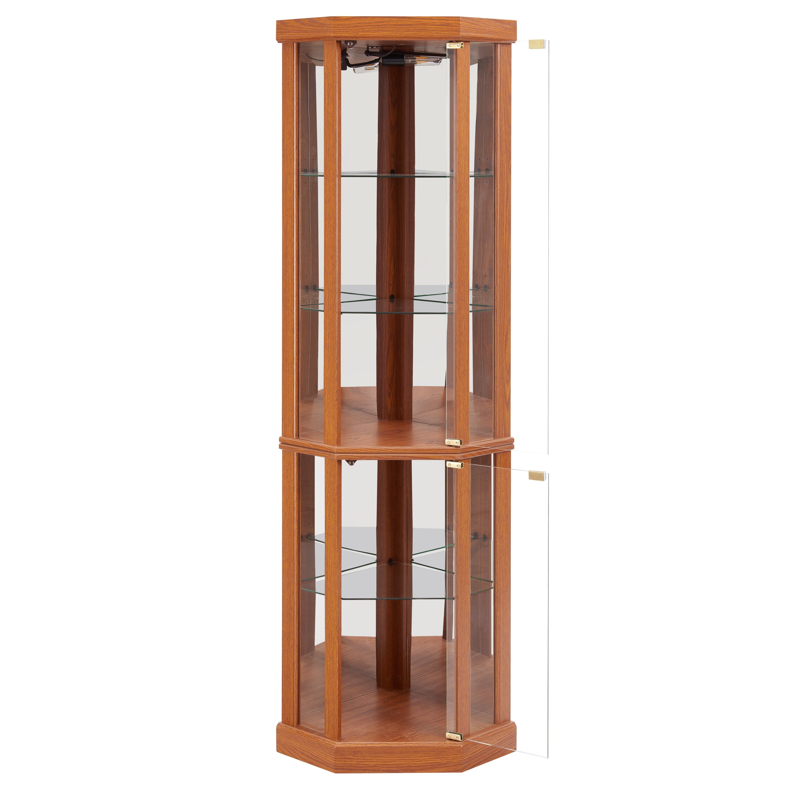 Corner Lighted Curio Cabinet Corner Glass Cabinet Lighted Curio Cabinet Corner Display Case for Living Room, Curio Cabinet, Antique collection, Wine,Bar Glass Storage Light Included,Dark oak