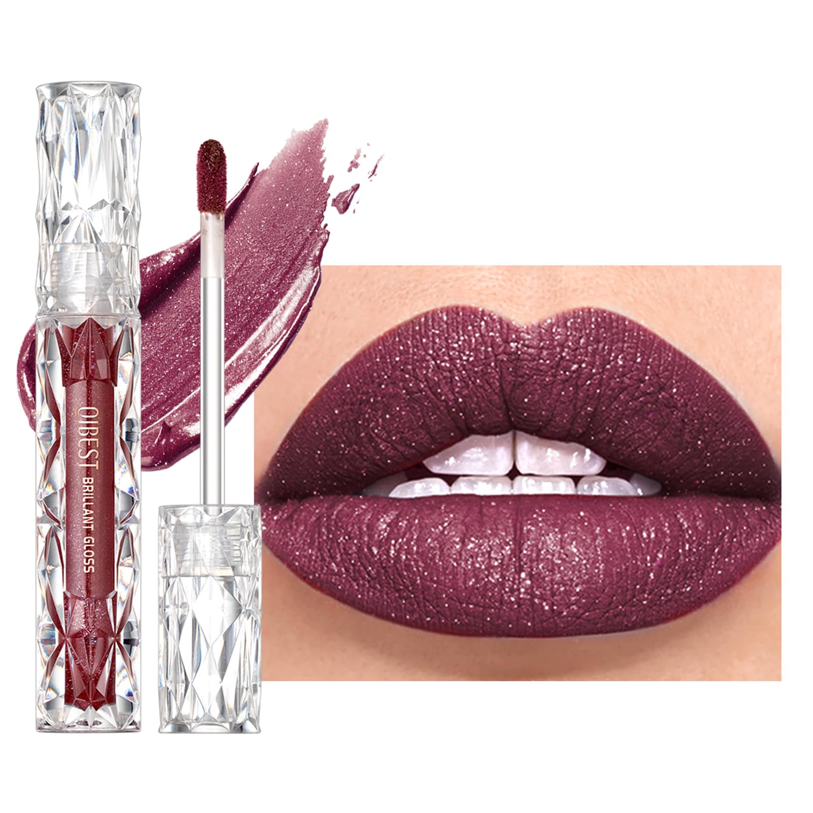 Easilydays Glitter Liquid Lip Gloss Diamond Shimmer Lipstick Metallic Matte Lipstick High Pigment Waterproof Long Lasting Lip Glaze Sparkling Glossy Liquid Lipstick Lip Gloss for Women (#09)