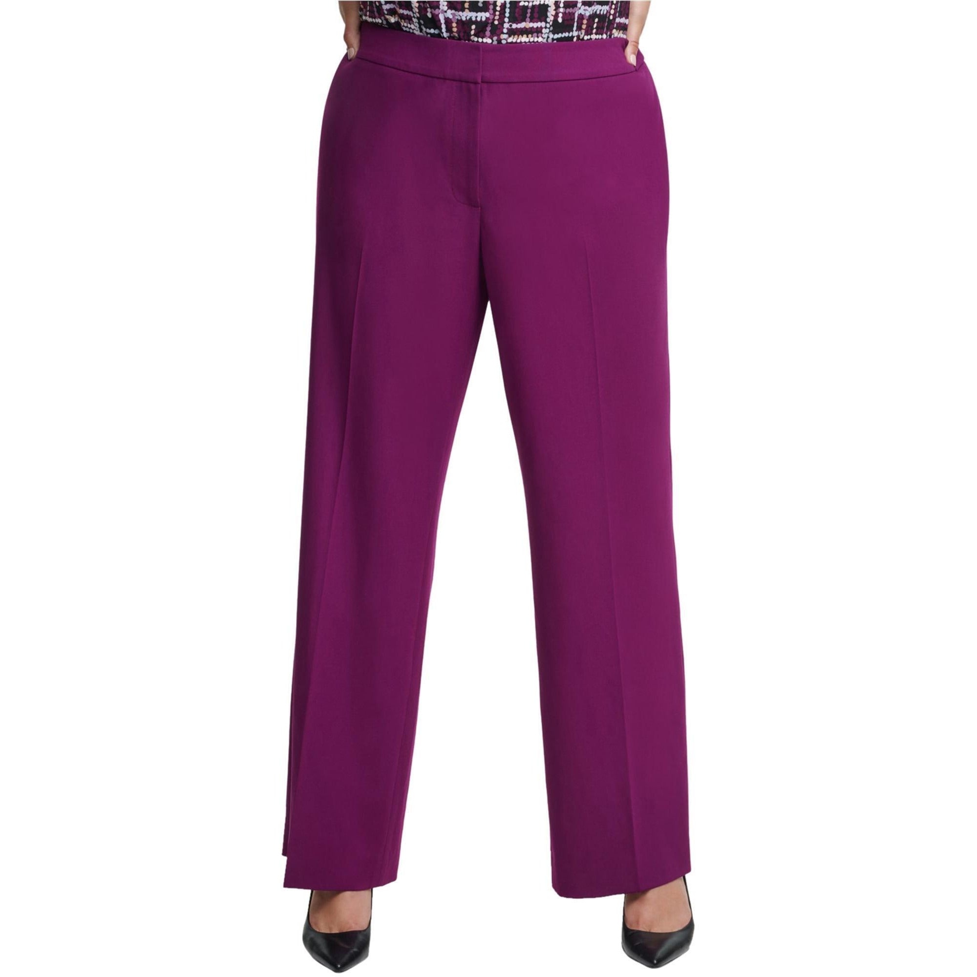 Calvin Klein Womens Highline Casual Wide Leg Pants, Purple,  14W Regular