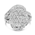 Sterling Silver 1.0 Cttw Diamond Swirl Cluster Cocktail Ring