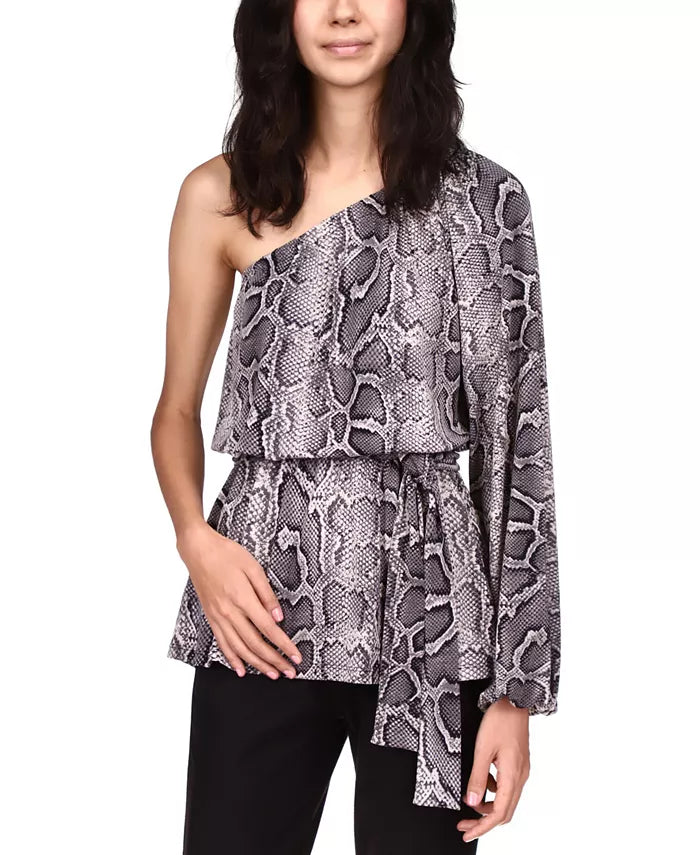 Michael Michael Kors One-Shoulder Snake-Print Tunic, Size XXS