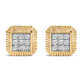 10K Yellow Gold Plated .925 Sterling Silver 1/6 Cttw Diamond Textured Halo Stud Earrings