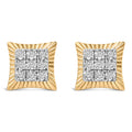 10K Yellow Gold Plated .925 Sterling Silver 1/4 Cttw Diamond Textured Halo Stud Earrings