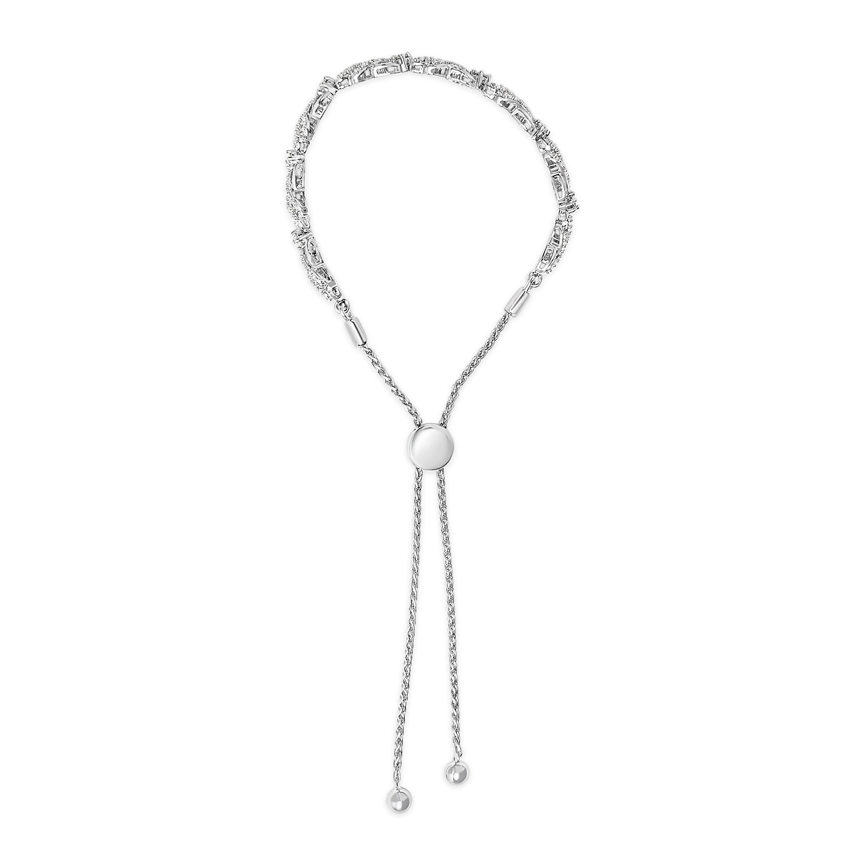 .925 Sterling Silver 1/2 Cttw Diamond Weave and Station Bolo Bracelet