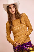 BiBi Ruffles Detail Mardi Gras Color Flower Lace Top