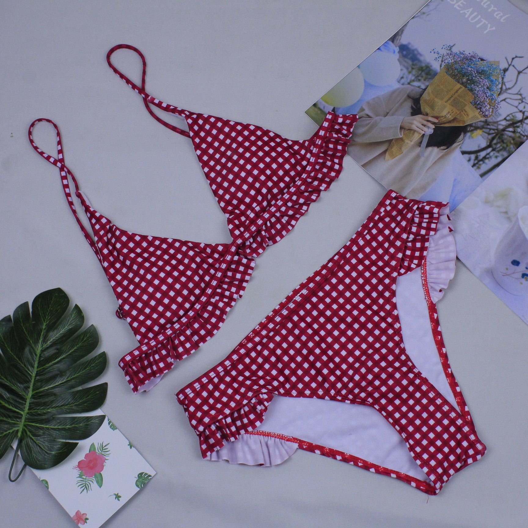 2019 New Sexy Plaid Bikini with Ruffled Straps