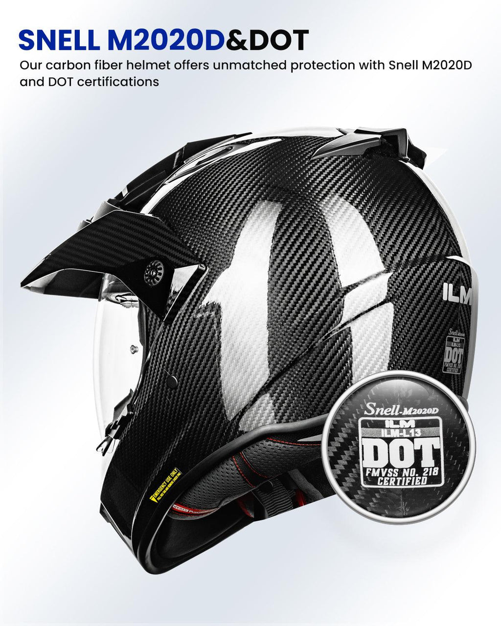 ILM Carbon Fiber Snell M2020D Full Face Motorcycle Adventure Helmet Model L13