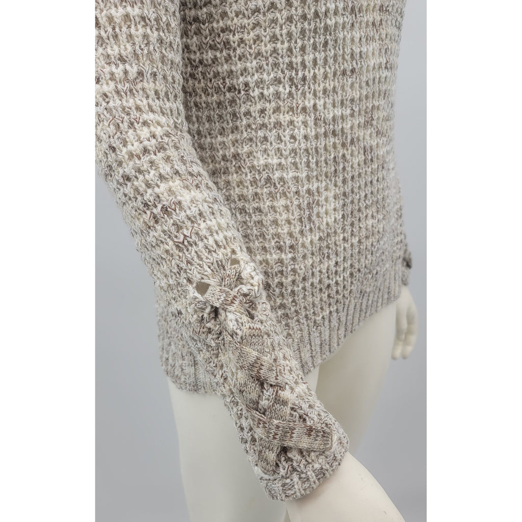 American Rag Womens Juniors Lace-Up-Sleeve Sweater Egret, Size Small