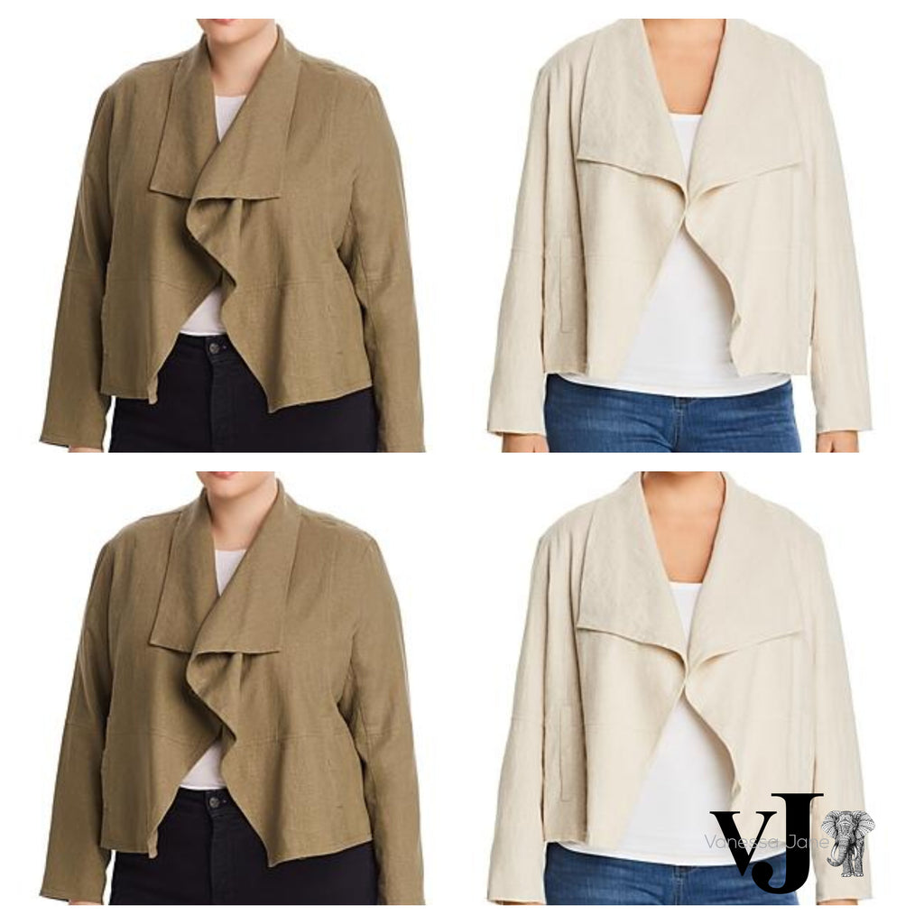 Bagatelle Womens Plus Wide Lapel Drape Front Linen Jacket Blazer