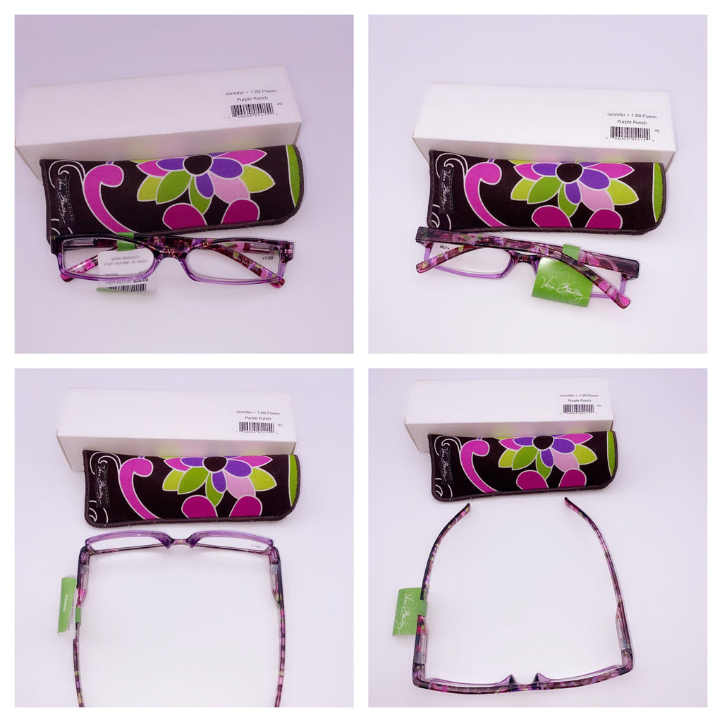 Vera Bradley Jennifer Eyeglasses  + 1.00 With  Power Purple Punch