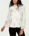 Thalia Sodi Metallic-Print Bell-Sleeve Top, Small