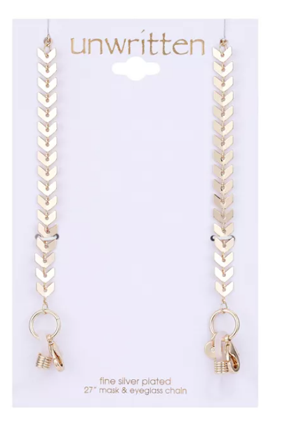 Unwritten Gold Flash Plated Leaf Design 27in Glasses or Face Mask Chain