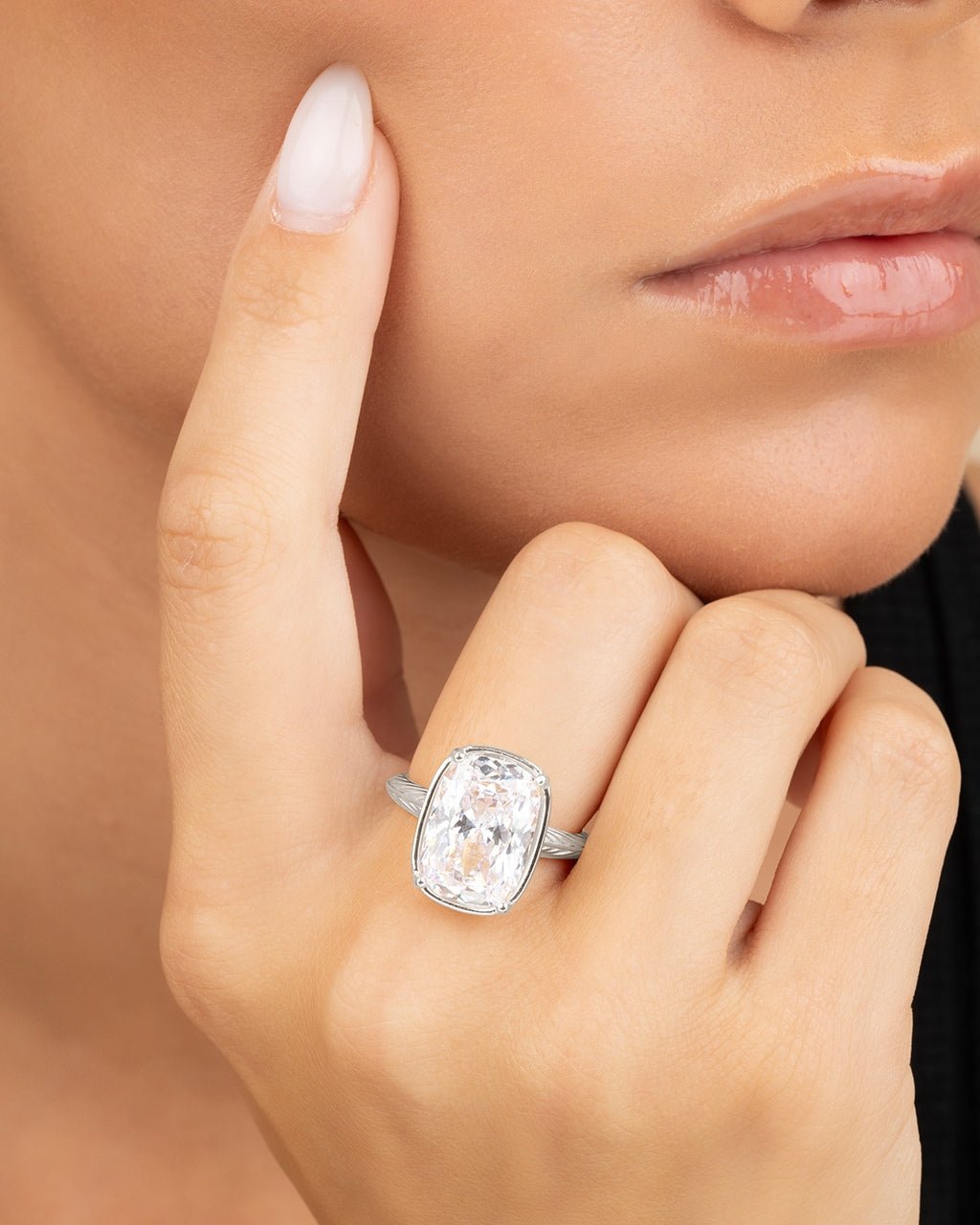 Sterling Silver Elongated Cushion Cocktail Ring 4ct & 8ct